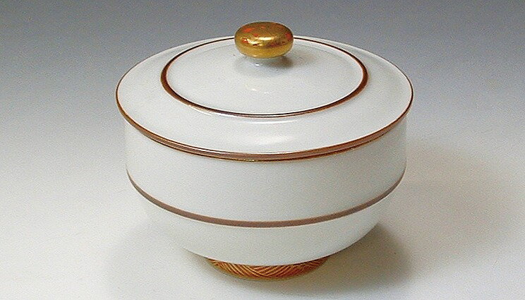 京焼/清水焼 磁器 蓋付湯呑汲出碗 優雅 5客セット 木箱入 Kyo-yaki. Set of 5 yunomi teacups yuga. Wooden box. Porcelain.