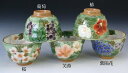 京焼/清水焼 陶器 湯呑汲出碗 織部五草花 5客セット 木箱入 Kyo-yaki. Set of 5 Japanese yunomi teacups oribegosoka. Wooden box. Ceramic.