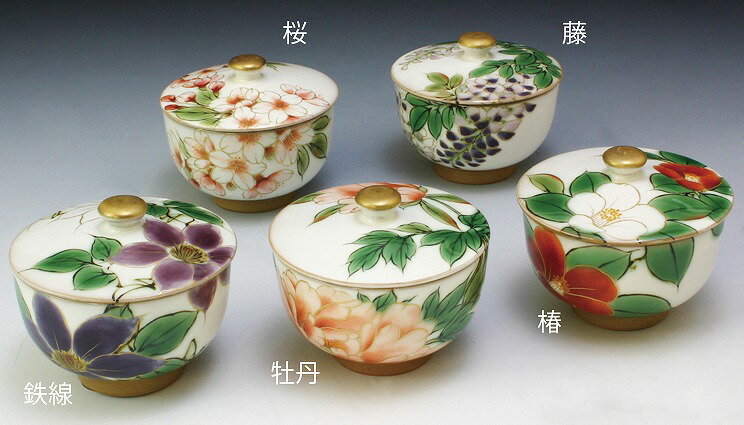 /  ݵ ٵ 5ҥå Ȣ Kyo-yaki. Set of 5 yunomi teacups fukigosoka. Wooden box. Porcelain.