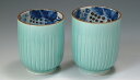 /  vwg  ؔ Kyo-yaki. Ryo cool Set of 2 Teacups Yunomi. Paper box. Porcelain.