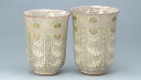 /  vwg E  Kyo-yaki. Shisuimon shima Set of 2 Teacups Yunomi. Paper box. Ceramic.