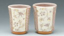 /  vwg uX  Kyo-yaki. Shino Sarasa Set of 2 Teacups Yunomi. Paper box. Ceramic.