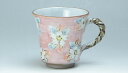 /  }OJbv Z  Kyo-yaki. Japanese mug cup pink sakura. Paper box. Ceramic.
