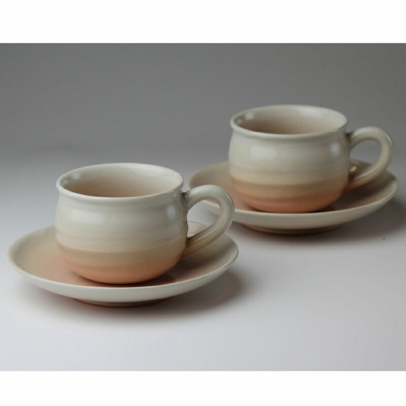 萩焼 姫土珈琲ペア(化粧箱) Hagi yaki Hime cup saucer 2set made in Japan. Japanese pottery.