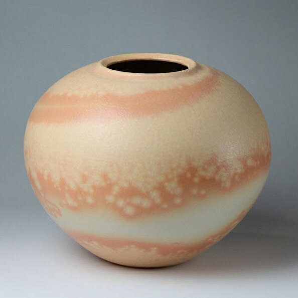 萩焼 御本手平壷（木箱） Hagi yaki Gohonde Vase made in Japan. Japanese pottery with wood box.