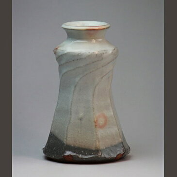 萩焼 末広花生講平作（木箱） Hagi yaki Suehiro Vase made in Japan. Japanese pottery with wood box. Free shipping.