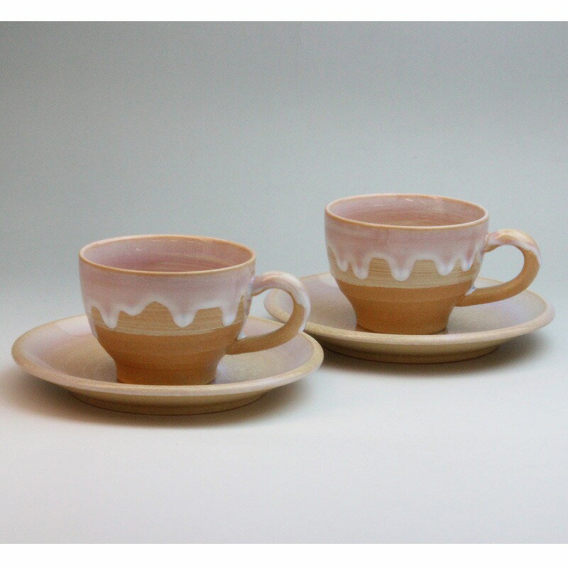 萩焼 萩の雫珈琲ペア(化粧箱) Hagi yaki Shizuku cup saucer 2set made in Japan. Japanese pottery.