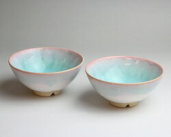 萩焼 mint お茶碗ペア 化粧箱入 Japanese ceramic Hagi-ware. Set of 2 mint chawan bowls.