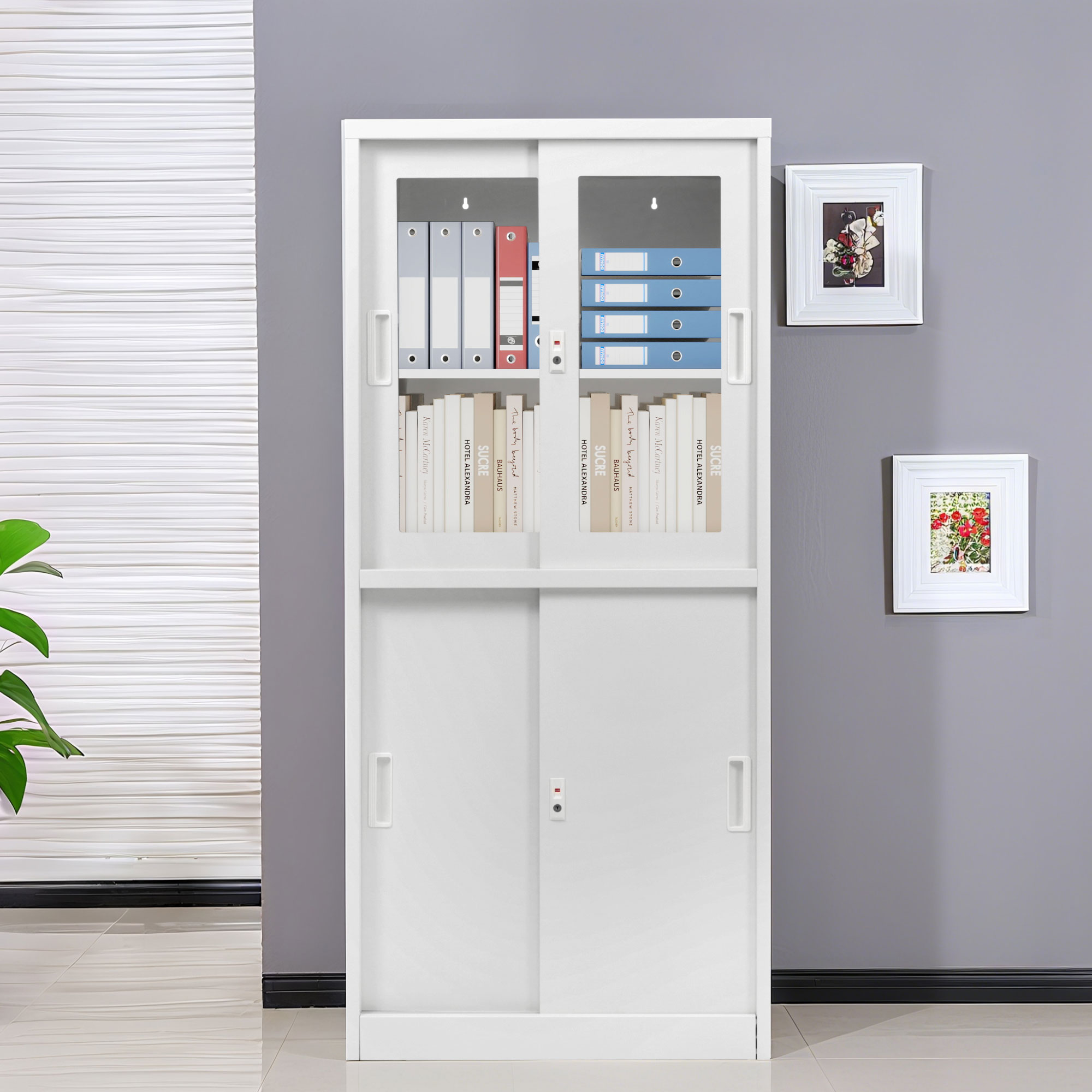 【スーパーセール10％OFF&20時～2H限定P5倍】スチール書庫 引き戸タイプ 書類保管庫 高さ180cm 保管庫 収納 オフィス 業務用 書庫 おしゃれ キャビネット スチールキャビネット ベース付き 可動棚 A4対応