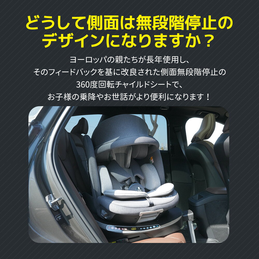 【500円OFFクーポン利用中】【R129適合】チャイルドシート 新生児 ISOFIX 0歳〜12歳 360度回転式 角度調節可能 ロングユース キャノピー付き サポートレッグ ジュニアシート キッズシート ブースターシート メッシュ生地 むれにくい 自動車用品 角度 2
