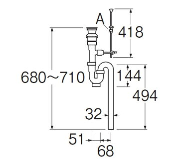 SANEI(旧:三栄水栓製作所):洗髪排水栓付Sトラップ 型式:H774-38