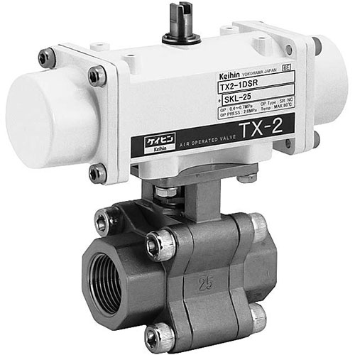 ケイヒン:TX2シリーズ 水・油・空気・他(スプリングリターン型空気圧操作式ボール弁) 型式:TX2-2DSR＋SKL-32
