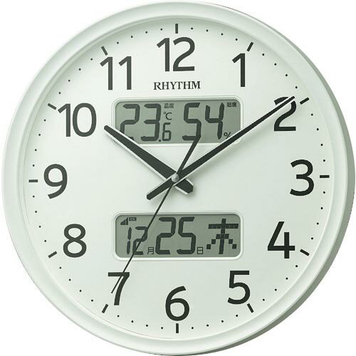 RHYTHM　リズム　電波　壁掛け時計　温湿度計付き　カレンダー　連続秒針　白　φ350x52 ( 8FYA03SR03 ) リズム（株）