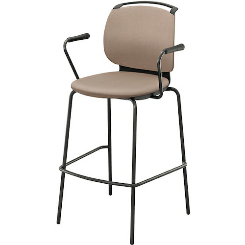 NAIKI ミーティングチェアー “ルント” カウンターチェア 肘付き フレーム色ブラック 背カバー付き 色 ベージュ ( E487FK-B1-BE ) (株)ナイキ 【メーカー取寄】