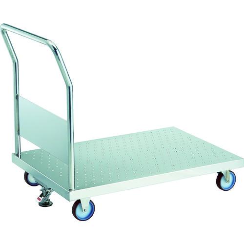 TRUSCO オールステンレス製運搬車 オールステンレスエンボス天板台車 (固定ハンドルタイプ・ナイロンウ..