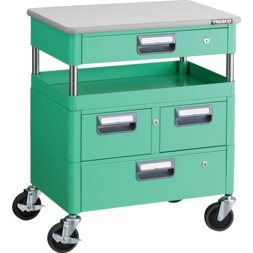 TRUSCO ツールワゴン フェニックスワゴン 抗菌 省音 600X400XH740 引出 天板付 ヤンググリーン ( PEW-761VZWT-YG ) トラスコ中山(株)