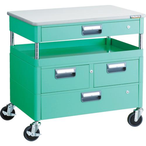 TRUSCO ツールワゴン フェニックスワゴン 抗菌 省音 750X500XH740 引出 天板付 ヤンググリーン ( PEW-771VZWT-YG ) トラスコ中山(株)