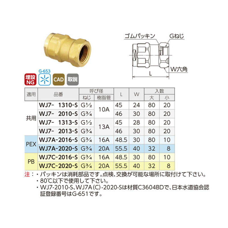 I_쏊 _ubNWCg WJ7^ A_v^[  PEX WJ7A-2020-S G3/4x20A