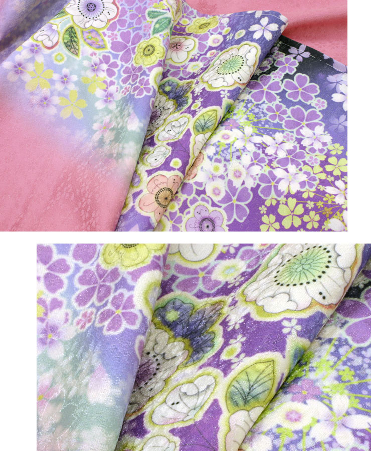 振袖 成人式 お仕立て上がり ピンク 本振袖 単品 京友禅 正絹 絵羽 桜色に金通し朧染め風ぼかし 辻が花調桜づくし No.2002【送料無料】【TY】