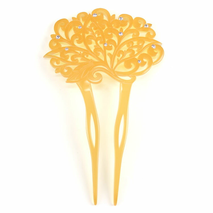 《花しおり》普段着をもっとおしゃれに♪ イチョウ型 唐草にラインストーン 透かし彫り 簪（かんざし）髪飾り 6523-2【OS】