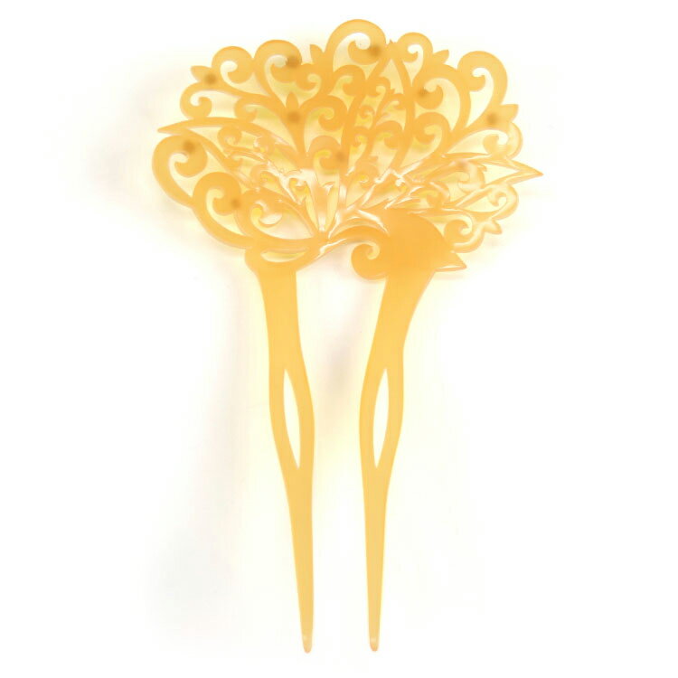 《花しおり》普段着をもっとおしゃれに♪ イチョウ型 唐草にラインストーン 透かし彫り 簪（かんざし）髪飾り 6523-2【OS】