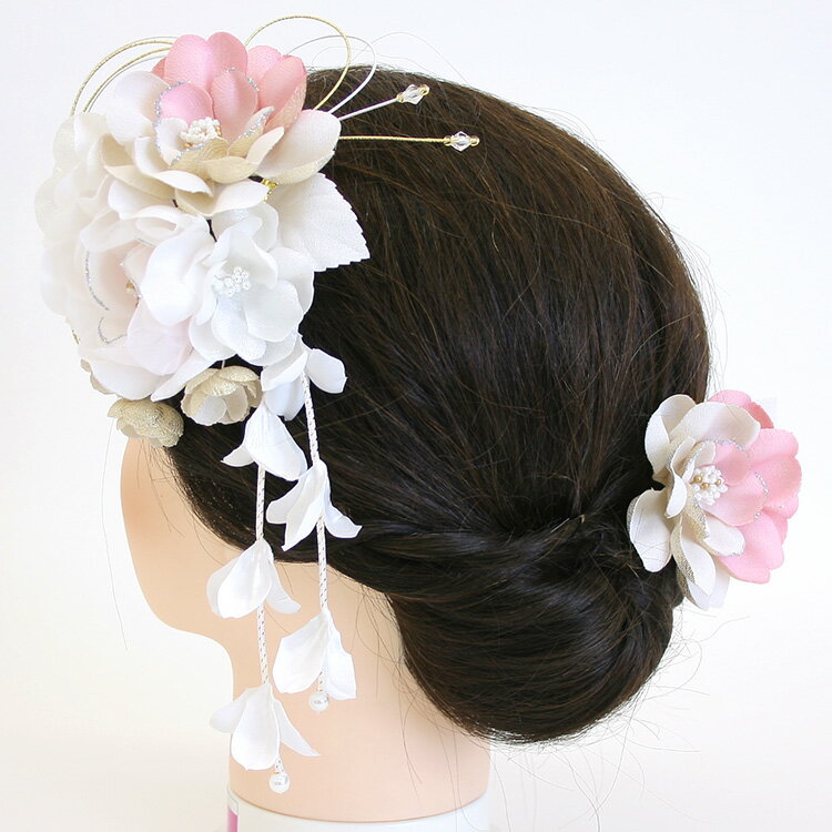 振袖や袴にオススメの髪飾り♪｜《花しおり》 金糸を織り込んだだらりが上品 オフホワイト地に桃色ぼか..