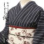 阿波しじら織り 木綿 着物 単衣きもの《仕立代込み》濃紺地に白の細ストライプ No.14 【受注生産】