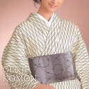 ウール着物 小紋 ベージュ《源氏小紋》秋・冬 後染めウールきもの 着尺 単衣 反物 クリーム地に立涌 みゆき33【IT】