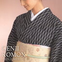 ウール着物 小紋 ブラック《源氏小紋》秋・冬 後染めウールきもの 着尺 単衣 反物 黒地に立涌 みゆき34【IT】