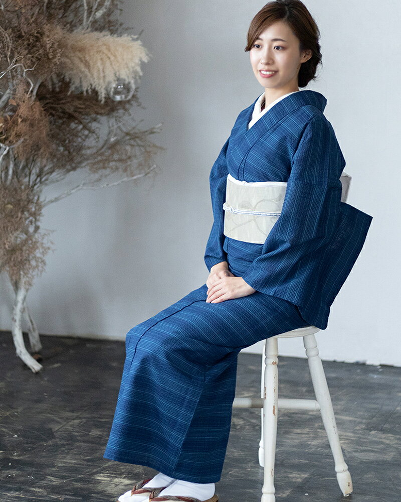 阿波しじら織り 木綿 着物 夏着物 浴衣 コットン着物 単衣きもの《反物／お仕立て...