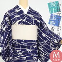 着物 夏 洗える着物 お仕立て上がり プレタ 小紋 単品 レディースきもの ポリエステル 広衿 吸汗速乾 紺地に芝と笹 ネイビー〔Mサイズ〕