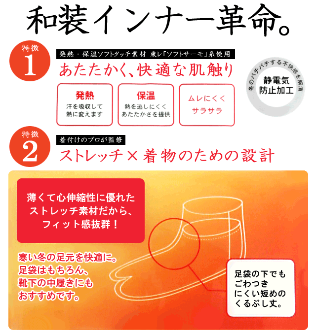 あったか足袋インナー オフホワイト 東レソフトサーモ糸使用 ヒート+ふぃっと 足袋インナー〔M・L〕【メール便OK】【TT】 2