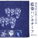 綿100％ 藍染め ハンカチーフ 日本製 藍 紺 徳島伝統工芸品 阿波藍染 43cmサイズ〔4柄〕人形浄瑠璃 阿波踊り【メール便OK】【NA】