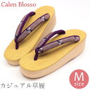 草履 カレンブロッソ CalenBlosso《菱屋》 レディース 女性 カジュアル ビブラムソール 紬調 ベージュ 黒縞 パープル 小紋柄 鼻緒 イエロー〔Mサイズ 23.5~24.5cm〕