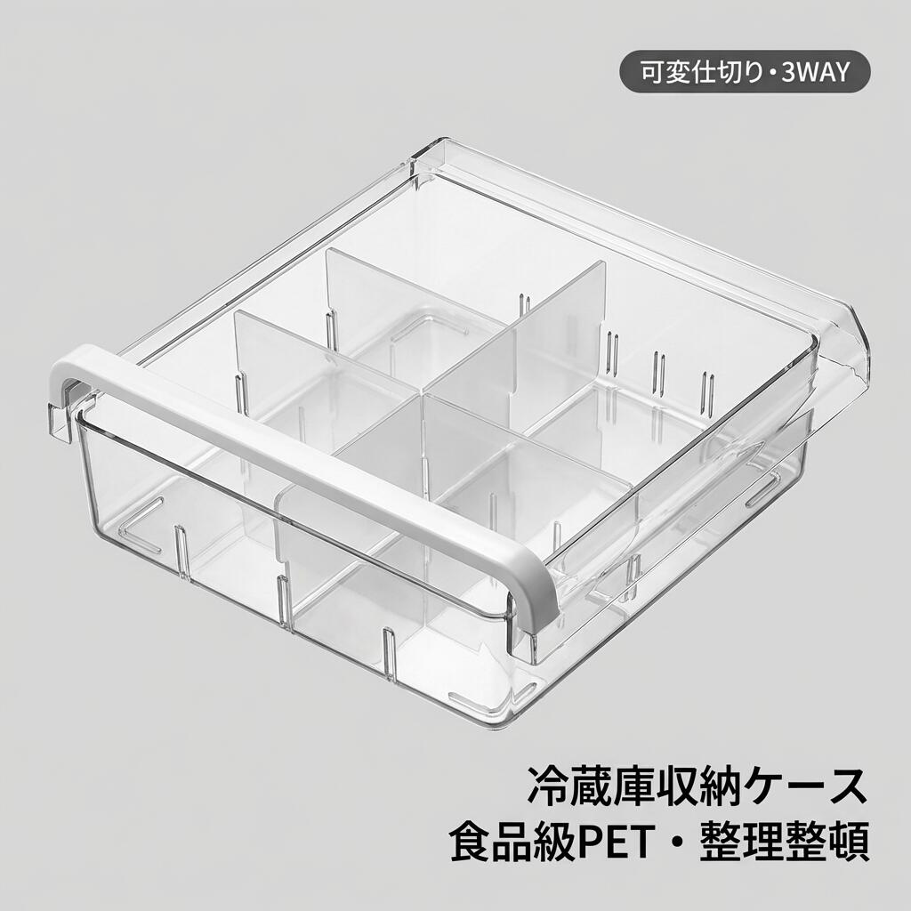 Rakuten - 冷蔵庫中収納ケース 仕切り可変 3WAY 卵 納豆 豆腐 野菜 保存 食品級PET 引き出しやすい トレー 冷蔵庫収納 キッチン収納 整理ボックス 無格 格子 卵ケース セット TADAU