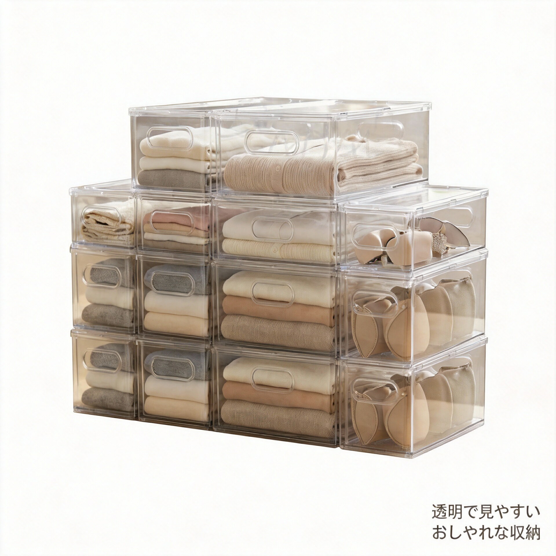 収納ボックス 衣類収納 透明 大容量 【分格設計】 引き出し ケース 防塵 蓋付き クローゼット 押入れ 衣替え インナー 下着 ソックス 整理 タンス プラスチック おしゃれ シンプル TADAU