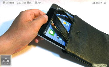 本革 iPad mini バッグ ブラック（黒） iLeather シリーズ XO900 永久創 バッグインバッグ 革 皮 カバー ショルダー ハンド クラッチ 人気 販売 プレゼント おしゃれ ブランド おすすめ オススメ 粋 レザー 女性 クリスマス 父の日