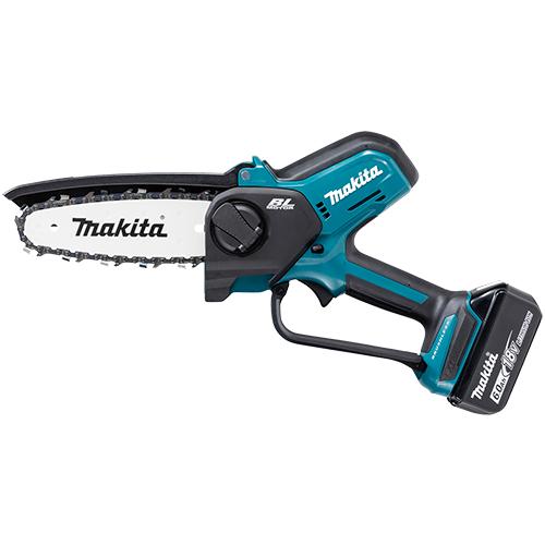 ●さっと、手軽に、手のこ感覚 ●ガイドバー長さ150mmタイプ登場(MUC150D) ●チェーンオイル自動給油 ●チェーンテンション自動調整 ●ハイパワーブラシレスモータ搭載 ●「安心」可動式ガード ●手を保護するゴム製ハンドガード ●防滴・防じん「アプト」 ●薄刃80TXL仕様 ●庭木のせん定や伐採、枝木せん定に ●DIYや木材切断に [仕様] ガイドバー長さ（mm）：150 チェーンスピード（m/秒）[m/分］：8 ［480］ チェーン形式：80TXL-32E オイルタンク容量：55mL 電源(V)：直流18 振動3軸合成値（m/s2）：4.8 1充電あたりの作業量（目安）：ひば材 φ50mm 約440本 本機寸法(長さ×幅×高さmm) ：459×90×249 質量：2.0kg ■付属品 チェーンカバー チェーンオイル [リチウムイオンバッテリBL1860B仕様] 電圧：18V 容量：6.0Ah(108Wh) 【電気用品安全法基準適合商品】 PSマークの種類：PSE 届出事業者：株式会社マキタ