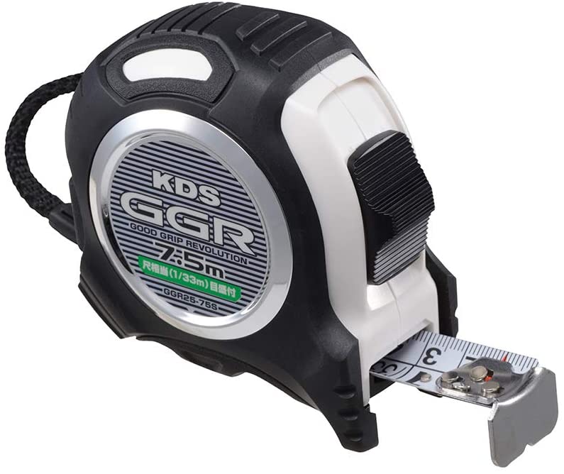 ムラテックKDS GGR25巾7.5m厚爪(まさめ) GGR25-75S 長さ7.5m 尺相当目盛 重さ439g [JIS1級(メートル目盛のみ) コンベックス...