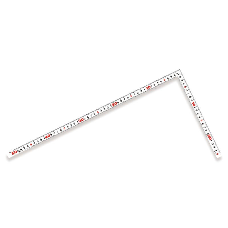 ●見やすい白地黒目盛です。 ●はがれにくいハードコーティング仕様です。 ●竿・角共に薄く平たいので材料にピタリと張り付き、ケガキやすくなっています。 ●材料や腰袋を傷つけない角丸形状です。 ●外側基点の内目盛が付いています。 [仕様] ●角部形状 同厚 ●表目盛 長枝：外目盛 50cm 内目盛 45cm 短枝：外目盛 25cm 内目盛 20cm ●裏目盛 長枝：外目盛 50cm 内目盛 45cm 短枝：外目盛 25cm 内目盛 20cm ●本体サイズ 520（260）×15×1mm ●製品質量 90g ●直角度 100mmにつき0.1mm以下 ●長さの許容差 ±0.4mm ●材質 ステンレス