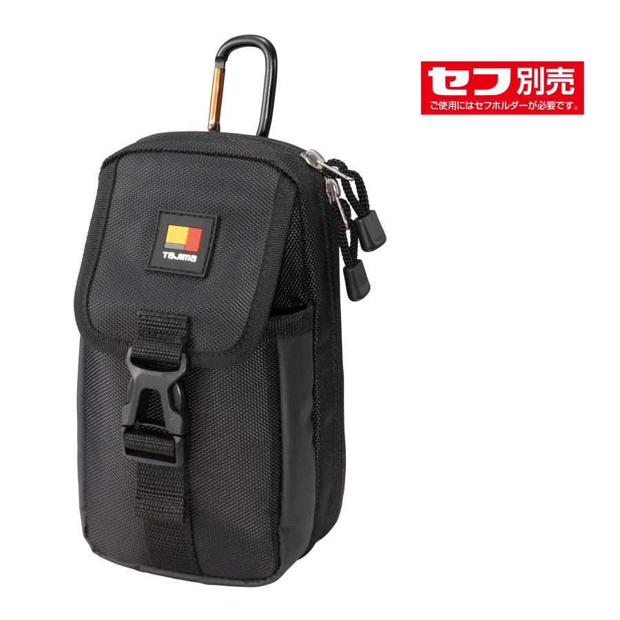 ※セフホルダーは別売となります。ご利用にはセフホルダーが必要になります ●ハーネス胸ベルトへ装着するパーツケース ●胸用2段の大サイズ ●野帳やスマホ6.7インチサイズが収まる ●背面ポケット内寸は約H185mm×W100mm ●ベルト固定用面ファスナー付き [仕様] セフ取付収納物総重量：1 kg セフ：別売 【材質】 本体：ポリエステル 背面：EVA カラビナ：アルミ