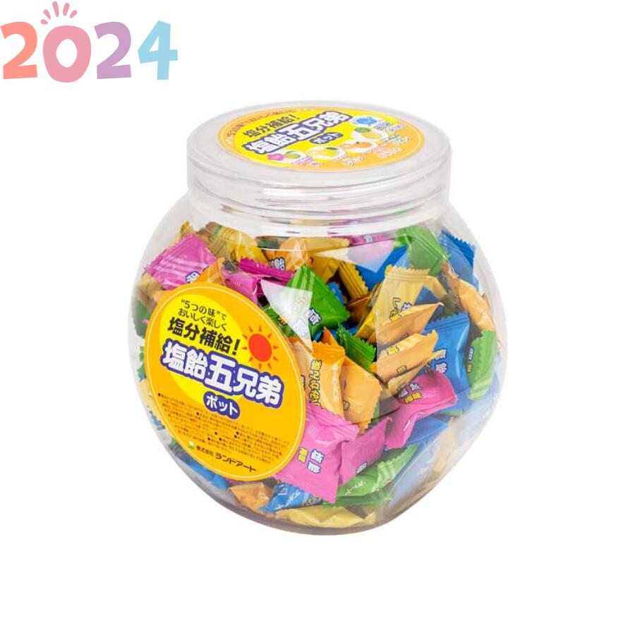 【2024年最新入荷】ランドアート 塩飴五兄弟ポット （600g 約150粒） 5種詰め合わせ 【塩飴/熱中症対策/登山/マラソン/塩飴5兄弟/塩分補給】