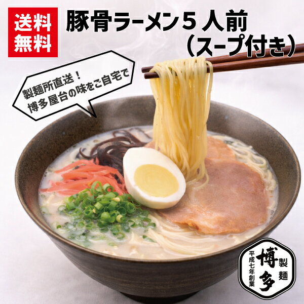 【博多製麺】博多豚骨ラーメン 5食 生麵ストレート 送料無料 九州ラーメン　博多豚骨ラーメン　ラーメンセット 博多らーめん おなじみの細麺 半生麺 とんこつスープセット メール便ポスト投函便　【レビューを書いて1玉プレゼント！】