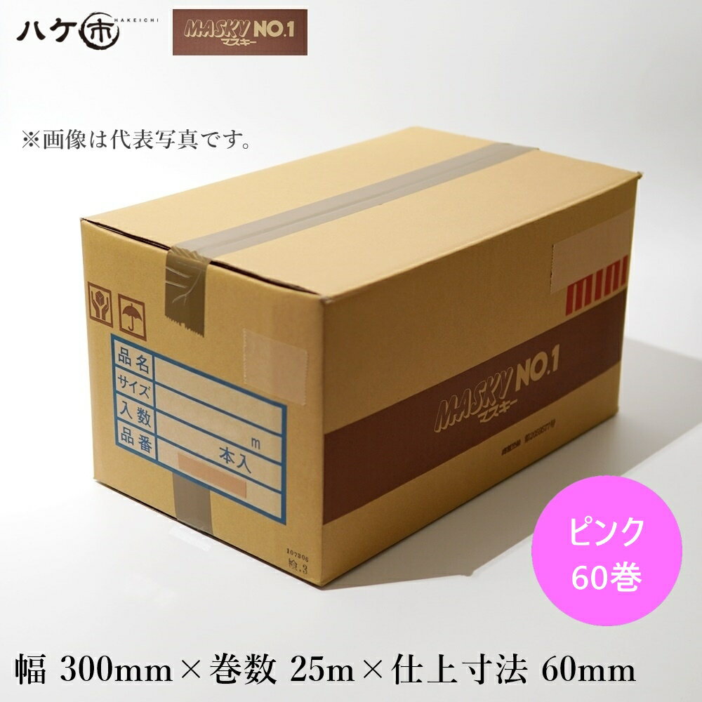 養生用品 建築用マスカー 布テープ付マスカー マスキーNo.1 300mm × 25m × 60mm ミニ ピンク 60巻入｜塗装 エアコン掃除 リフォーム 間仕切り