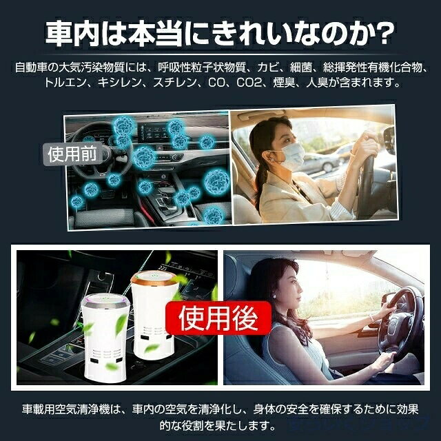 車載用空気清浄機 車用空気清浄機 空気清浄機 99.99%除去率 マイナスイオン放出 車載 車 タバコ PM2.5 花粉対策