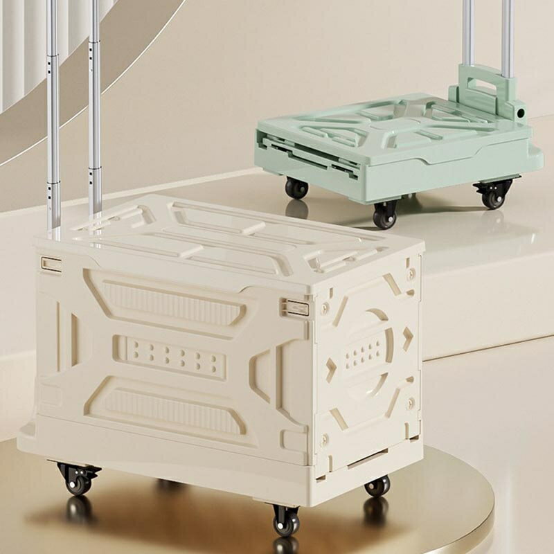 乐天商城 - 折りたたみキャリーカート ショッピングカート コンテナキャリー 買い物カート 台車 蓋付き アウトドア キャンプ用 携帯便利 座れる コンパクト 大容量 簡単組立て 軽量 4輪 キャリーカート ホワイト