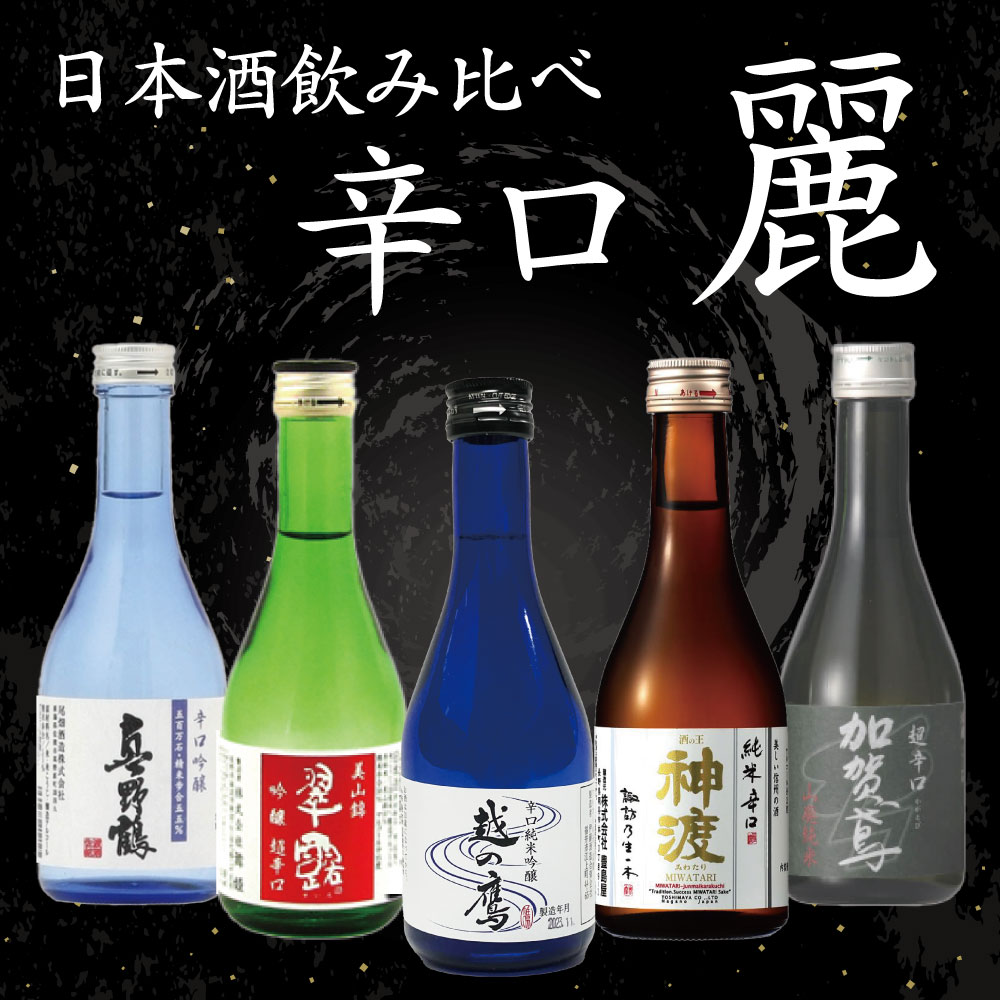 日本酒 辛口 厳選辛口セット ギフトBOX付き 飲み比べセット 【麗】 辛口 300ml 5本 尾畑 真野鶴 豊島屋 神渡 舞姫 翠露 伊藤 越の鷹 福光屋 山廃純米　誕生日 祝い 記念品 退職 母の日 父の日