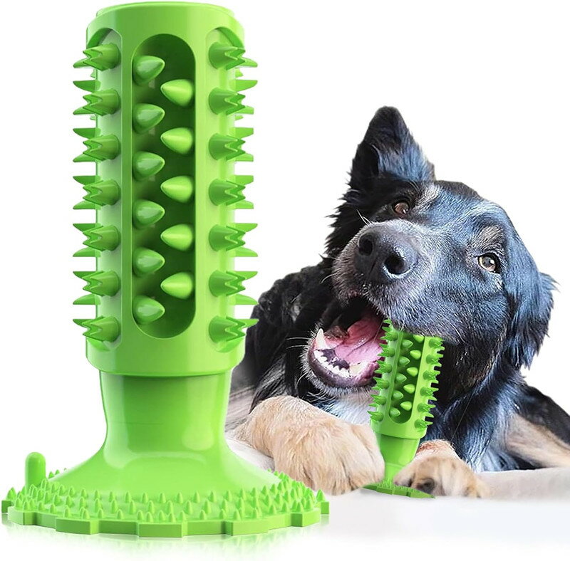 樂天商城 - 犬用おもちゃ 噛むおもちゃ 丈夫 犬用歯ブラシ 犬の歯ブラシ 犬 犬用 歯磨き 吸盤 犬の噛むおもちゃ インタラクティブ玩具 サボテン形 餌入れ 犬用歯ぎ清潔口内介護ブラシ 口臭予防 ストレス解消 訓練玩具 耐久性(円柱型・グリーン)犬用品 小型犬・中型犬・大型犬