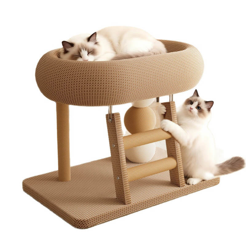 キャットタワー 小型 ミニ 据え置き 猫タワー 猫の家 爪とぎ 猫ベッド おもちゃ付き 麻紐爪とぎ 省スペース 室内用 子猫 シニア猫 休憩遊び場 組立簡単