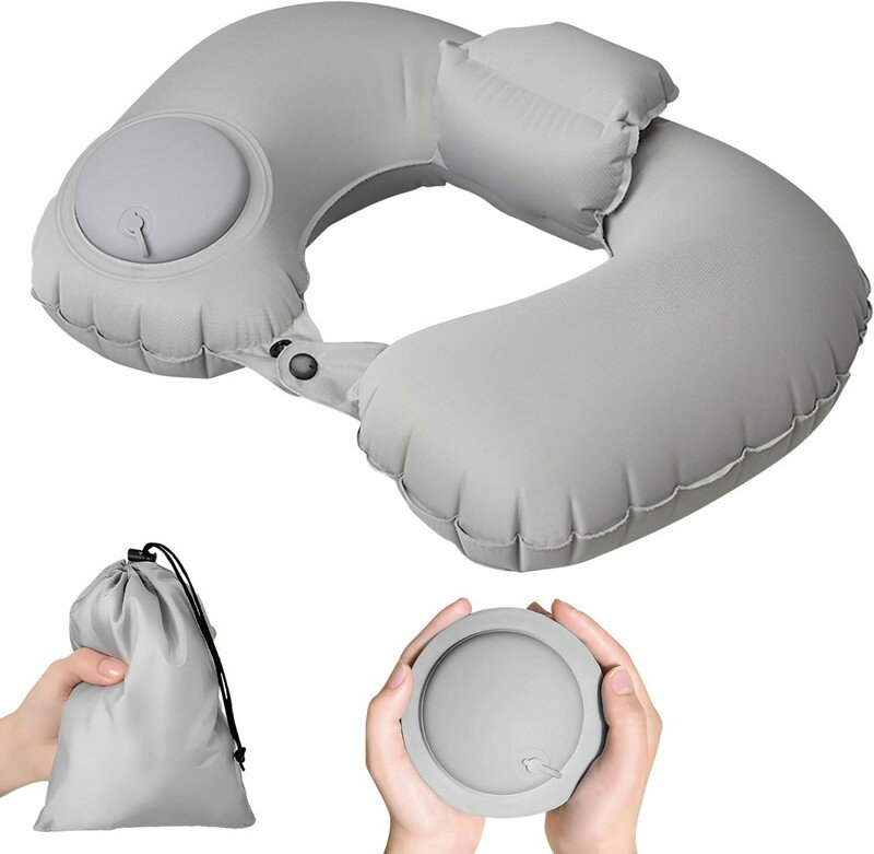 樂天商城 - 携帯枕 ネックピロー 首枕 U型 空気枕 持ち運び便利 旅行枕 収納ポーチ付き 洗えるカバー 飛行機 コンパクト 車 夜行深夜バス 新幹線 ソファ 旅行用最適 アイマスク 耳栓付き ポンプ式